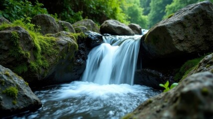 Fototapeta premium a large waterfall in the mountains among the jungle