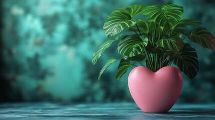 Fototapeta premium Cute indoor plant in heart shaped pot isolated with copy space
