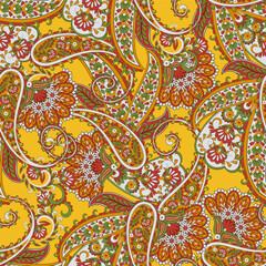Seamless pattern with paisley ornament. Ornate floral decor for fabric. Vector illustration