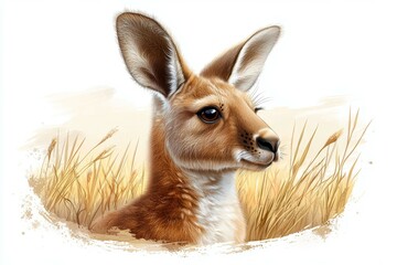 Fototapeta premium Kangaroo is standing in a field of tall grass