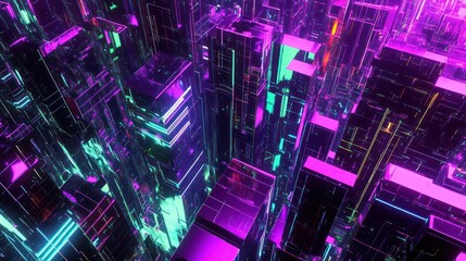Obraz premium Futuristic neon colored city skyline showcasing abstract building designs