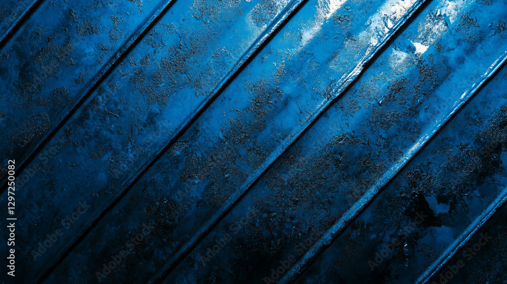 Poster intricate embossed metal texture with diagonal patterns in metallic blue for design and background
