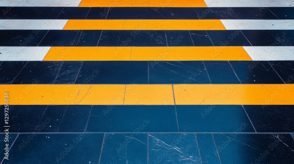 Poster abstract perspective of yellow and black geometric patterns on a floor surface