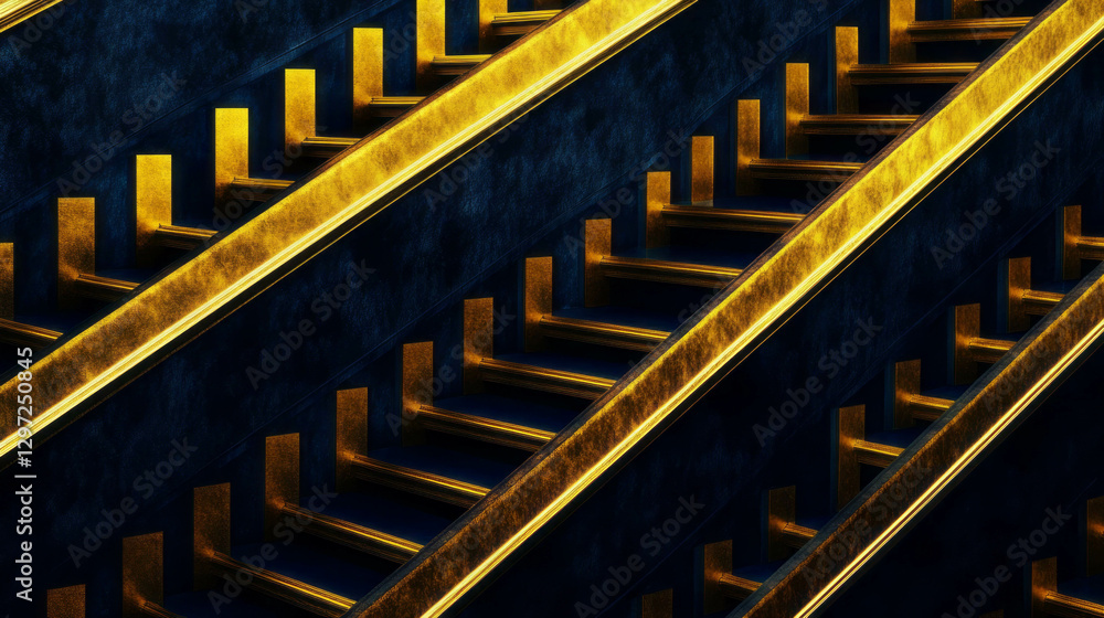 Poster abstract modern design with endless gold staircases and geometric patterns
