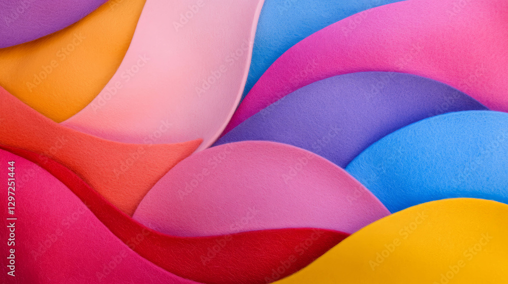 Poster vivid abstract art background with colorful felt cutout patterns for design projects