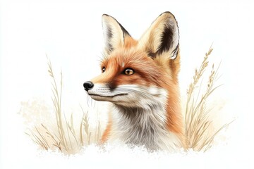 Fototapeta premium Fox is standing in a field of tall grass