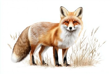 Fototapeta premium Fox is standing in a field of tall grass