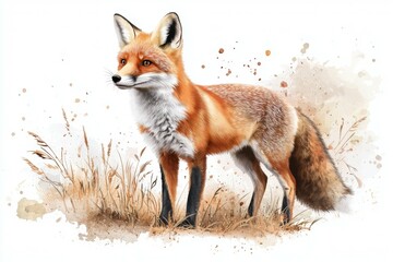 Fototapeta premium Fox is standing in a field of tall grass