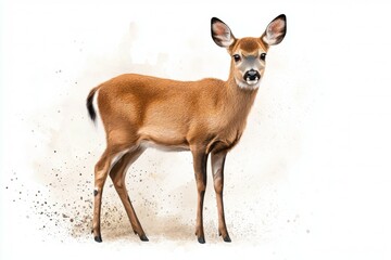 Deer is standing in the dirt with its head up