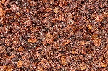 Macro photography of sultana raisins, dried grapes, dried fruit, vegan sweet snack