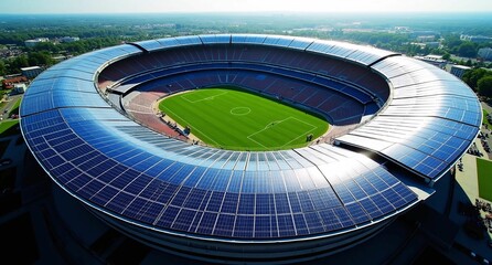 solar panels on a football stadium roof top view