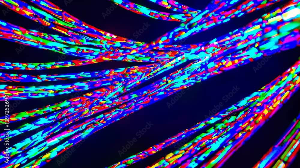 Poster abstract video concept with vibrant neon lights, captured from a dynamic low angle, creating a sense
