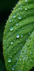 Dewdrops on Fresh Green Leaf Reflecting Tiny Rainbows &ndash; Nature Close-Up