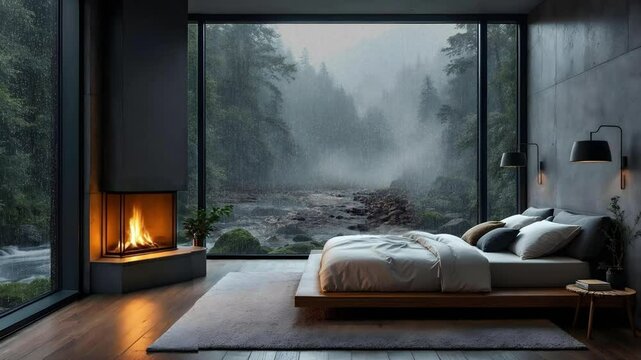 4K virtual backgrounds loop animation for stream overlay, meditation, smooth jazz or white noise video. cozy lo-fi background, rainfall or snowfall. live wallpaper