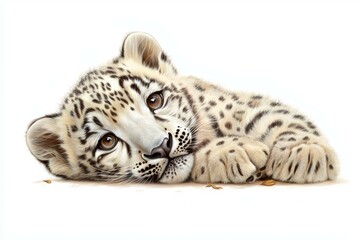Obraz premium Baby white tiger is laying down on a white background
