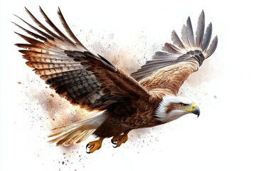 Fototapeta premium Large eagle is flying through the air with its wings spread wide