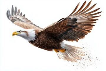 Obraz premium Large eagle is flying in the air with its wings spread wide