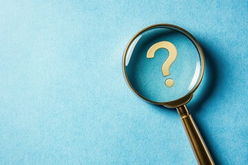 Magnifying glass question mark on blue background