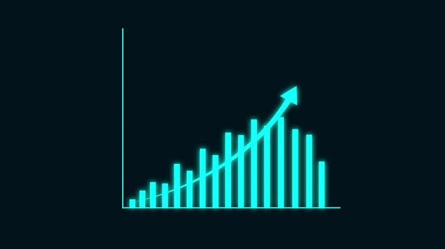 Business growth concept in graph chart showing marketing sales profit increasing to future target . growing business concept. Clean Hi-tech style technology chart with black background.