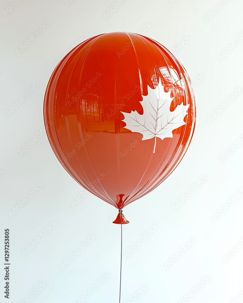 Poster celebrating simplicity with a red balloon featuring a delicate white maple leaf design
