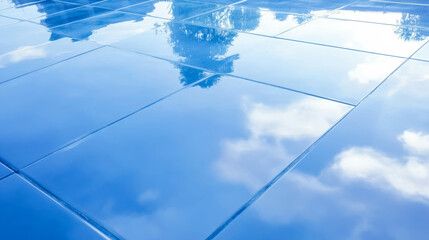 Fototapeta premium Modern architectural glass roof with reflective sky and tree textures for design