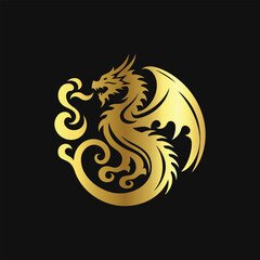 Majestic Gold Dragon Emblem Design