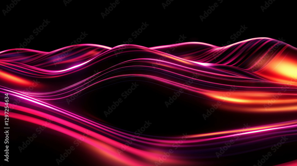 Poster glowing data streams and flowing lines on a black background for futuristic design