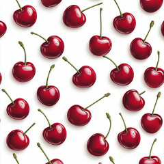 Rote Kirschen in harmonischem Muster auf hellem Hintergrund angeordnet

