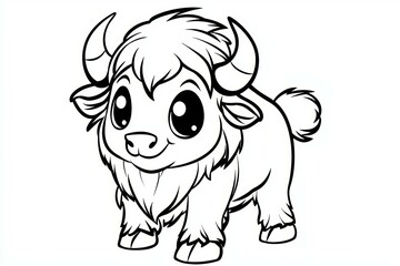 Obraz premium Cute cartoon drawing of a baby buffalo with a big horn