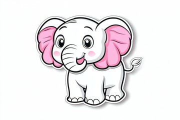 Naklejka premium Cute elephant with pink ears and a pink trunk