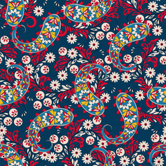 Seamless pattern based on traditional Asian elements Paisley. Traditional colorful seamless paisley vector pattern. Pattern for textile design or fabrics. Fashionable delicate design