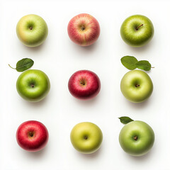 Bunte &Auml;pfel in abwechslungsreicher Anordnung auf klarem Hintergrund

