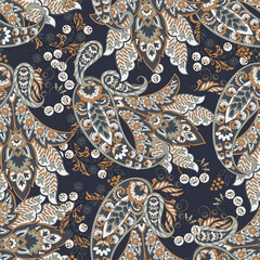 Elegant Paisley Seamless Vector Pattern. Indian floral motifs for fabric designs