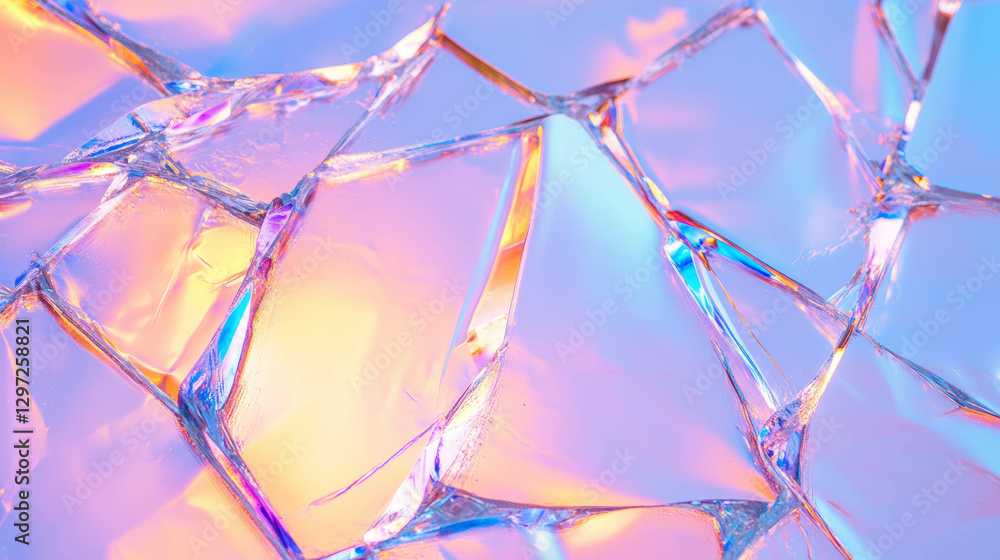 Poster iridescent broken glass background with intertwined patterns for creative design and art concepts