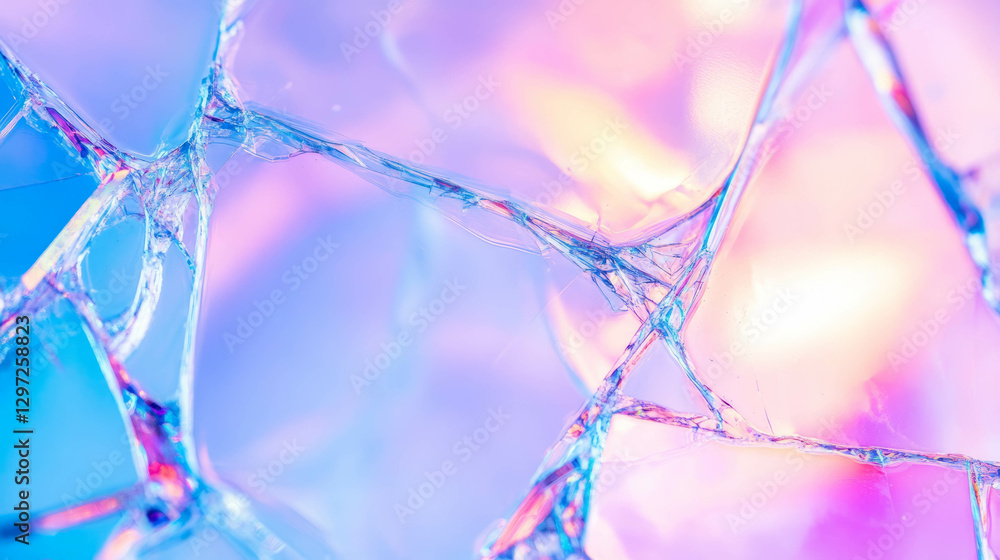 Poster iridescent broken glass texture with intertwined patterns for artistic design