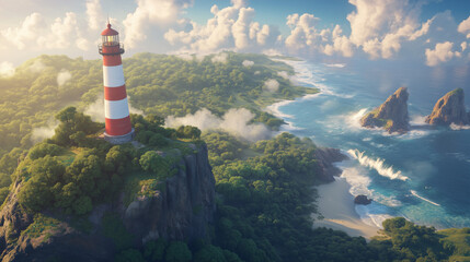 Lighthouse on a Tropical Island Paradise