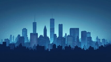 Obraz premium Night city skyline, urban landscape, illuminated buildings, artistic illustration, background