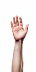 Fototapeta premium Hand einer Person zeigt offene Geste vor neutralem Hintergrund