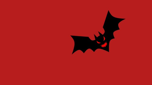 cartoon animation illustration of cute halloween friendly black bat character, flying with wings spread, in flat contemporary style 