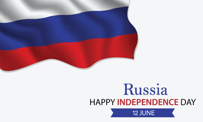 Happy Independence Day Russia. June 12th. Celebrating Russia's Freedom, National Pride, and Heritage. Waving Russian flag and lettering text design. Vector illustration
