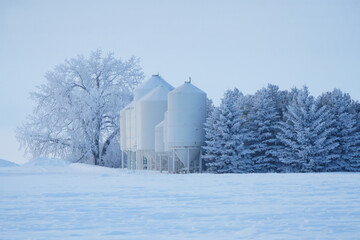 Grain silos standing in frosty winter wonderland landscape © pictureguy32
