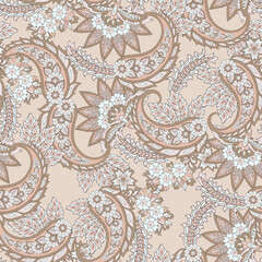 paisley floral vector illustration in damask style. seamless background