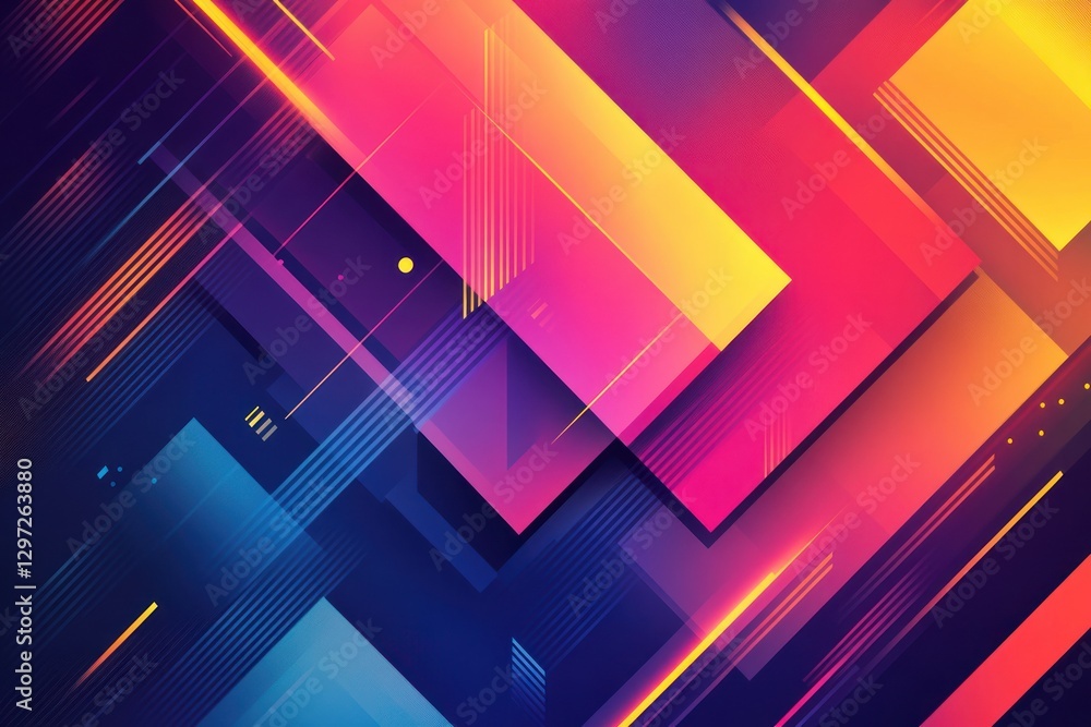 Poster vibrant abstract background with geometric shapes in bold colors and dynamic lines