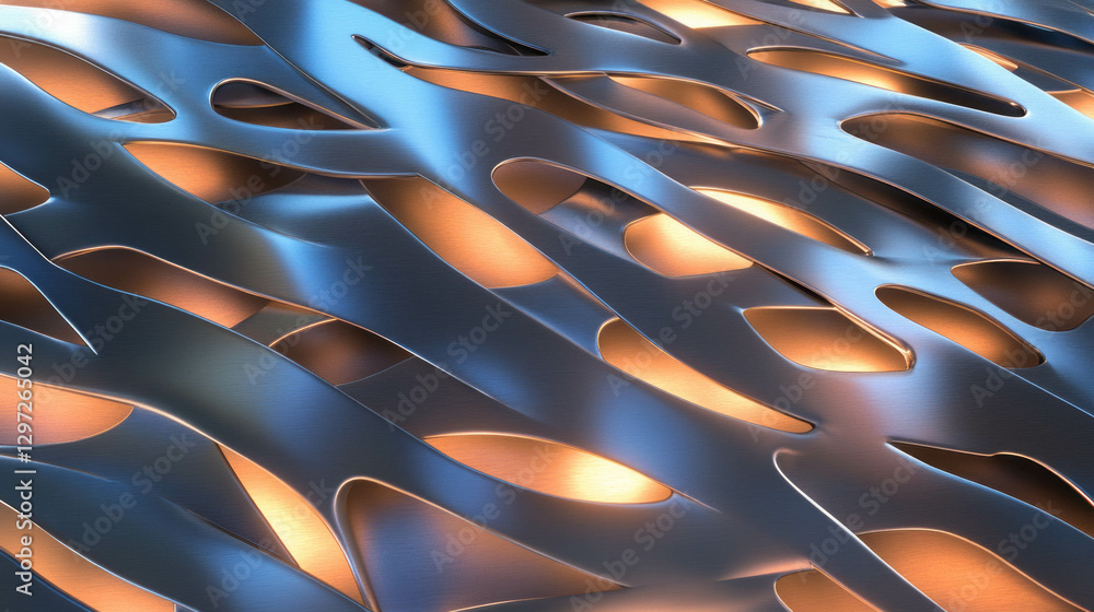 Poster intricate metal cutout decorative patterns with dynamic light in abstract background