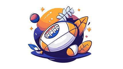 Rugby Ball in Space: A Vibrant Hand-Drawn Illustration AI Generated