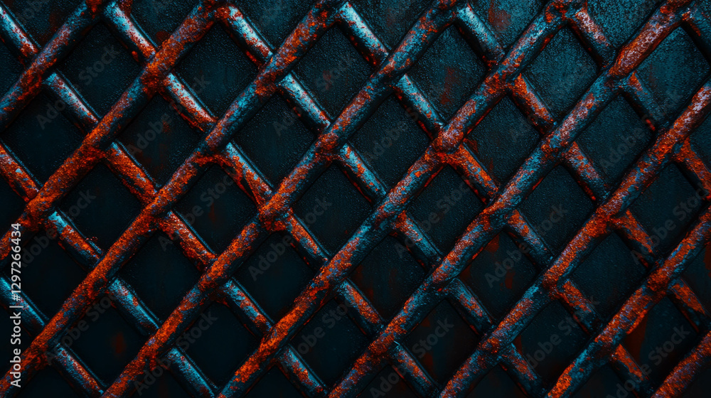 Poster industrial metal mesh texture with rust and sharp edges for design backgrounds