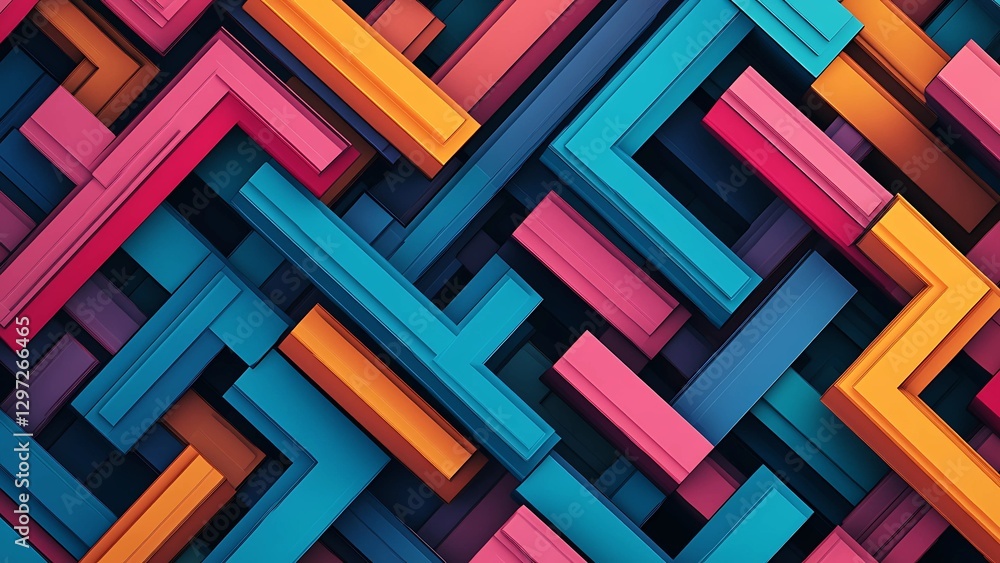 Poster colorful geometric abstract pattern with interlocking 3d rectangular shapes