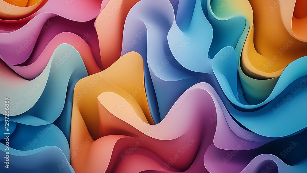 Poster vibrant abstract 3d paper wave pattern with colorful flowing shapes and dynamic curves