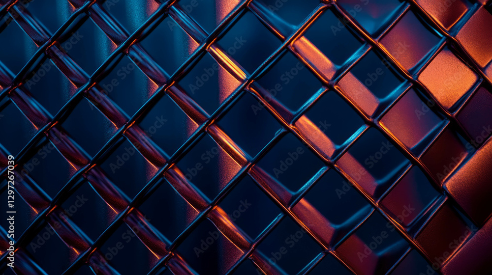 Poster geometric metallic grid with sharp lines and vibrant lighting for modern design