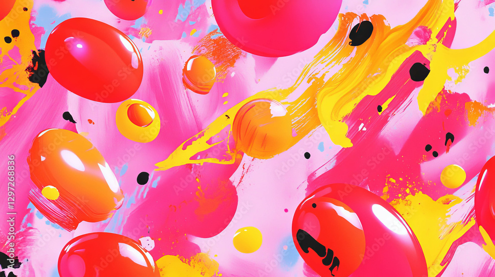 Poster vibrant artistic background with colorful ink blots and overlapping shapes for creative design